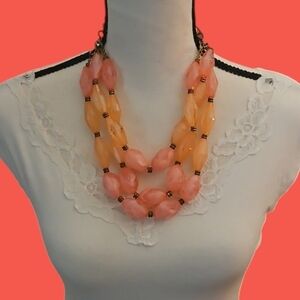 VTG UNICA Pink and Orange Acrylic Beaded Twisted Multi-strand Necklace